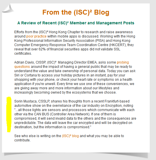 Quoted in the (ISC)2 Europe newsletter: ENCRYPTION IS NOT SOLVING ALL CYBERSECURITY PROBLEMS