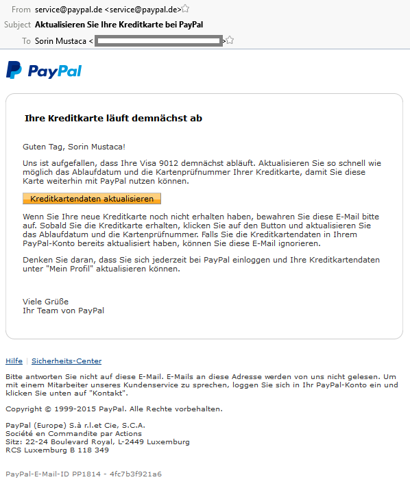 Major PayPal failure: sending emails following all rules of a “good” phishing email