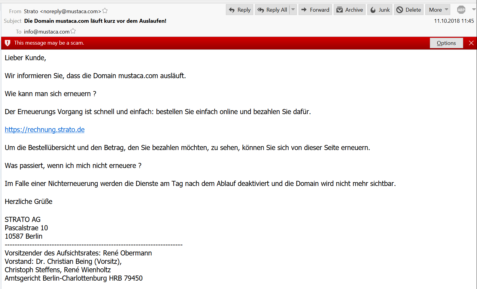 Targeted phishing on customers of Strato.de